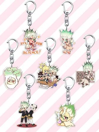 1个可爱卡通Dr.Stone亚克力钥匙扣，可爱包包配饰，动漫人物钥匙扣，汽车钥匙圈，背包挂饰，趣味包包饰品，日常佩戴完美，送给朋友和粉丝的绝佳礼物