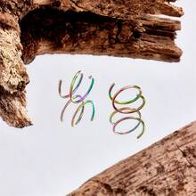 2pcs Minimalist Stainless Steel Double Spiral Hoop Earrings/Nose Rings, Suitable For Women's Daily Wear Body Piercing - 2Pcs - View 9