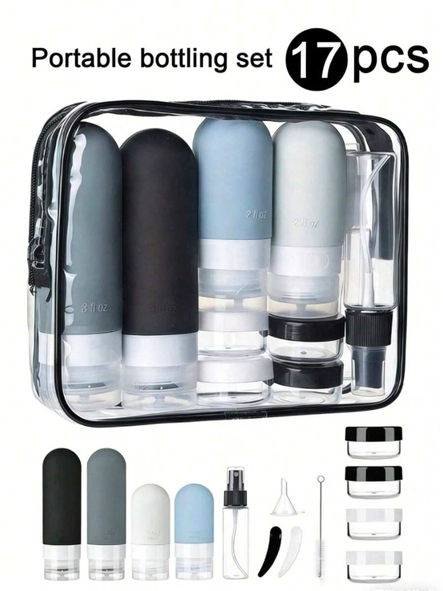 17pcs Travel Toiletry Set - Leak-Proof Silicone Containers For Shampoo, Lotion, Soap Etc. Refillable Bottles With Storage Bag | TSA Approved Travel Essentials - Multicolor - View 1