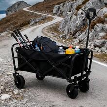 Lightweight Camping Cart Collapsible Portable Wagon Trolley 50L Capacity 75kg Load Outdoor Utility Wagon For Beach Garden Park And Travel Black 61x42x78cm - Black - View 2