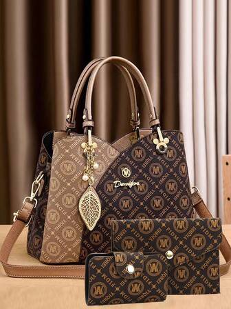 今年流行三件套母女包，经典大容量女士休闲手提包，高端优雅女士老花包