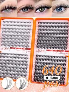 MEM 640/496pcs Individual False Eyelashes, Eyelash Book, Cluster Fake Eyelashes, DIY Home Eyelash Extension, Individual False Lashes, Suitable For Travel, Daily Wear (Suitable For Beginners), Wedding, Date, Party, Holiday, Especially Suitable For Christmas/Halloween/Gift Giving - 黑色 - 查看 3