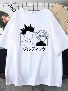 Men's Fashionable Novelty Graphic Tees, Graphic Tees Women, Vintage T Shirts, Camisetas De Hombre, Killua And Gon Anime Women's T-Shirt Printed Summer Cotton T-Shirt Short SLeesve Japanese Anime Hunter X Women's Casual T-Shirt Premium Cotton, Machine Washable, Youthful And Fashionable Design, Unisex T-Shirts Perfect For Christmas, Navidad, Thanksgiving, Nightmare Before Christmas - Black - View 8