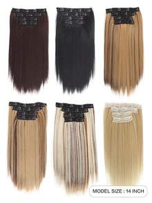 4-Piece Clip-On Hair Extensions, 14-Inch Straight Style Designed To Add Volume, Featuring BB Clips For Easy Wear Create Fuller Hairstyles And Enhance Hair Density - Multicolor - View 2