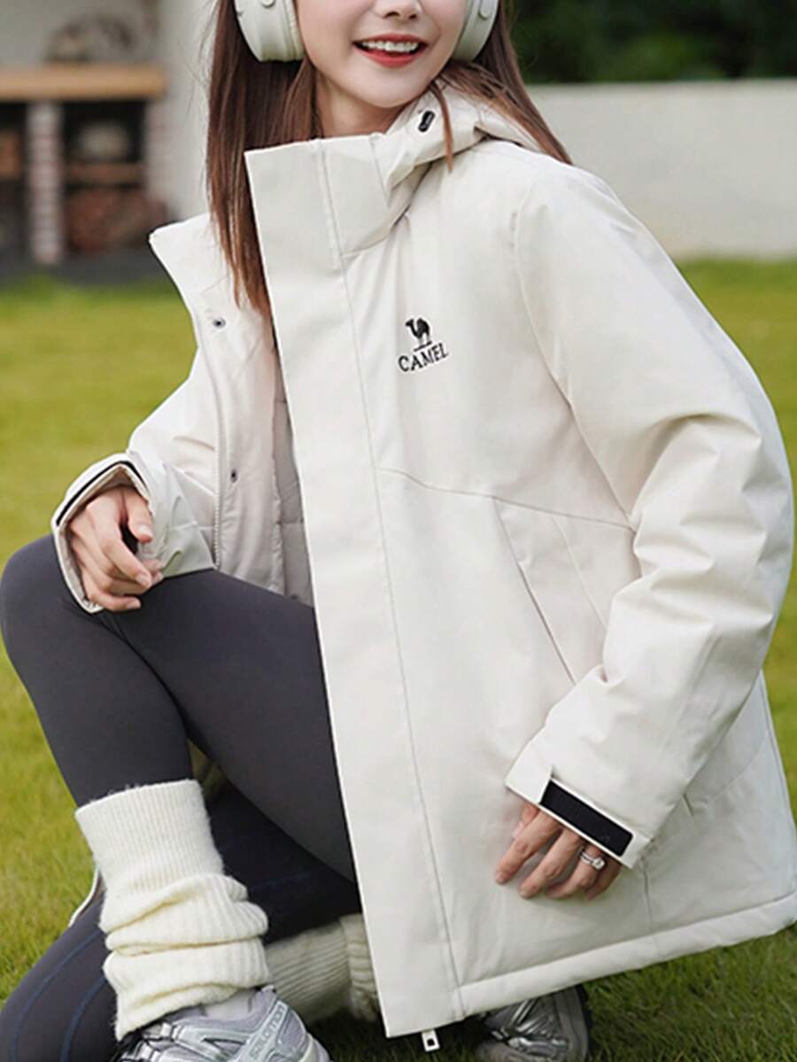 CAMEL CROWN 女士滑雪夹克 防水保暖外套 冬季羊毛雪地外套 连帽滑雪夹克 - 米-其 - 查看 1