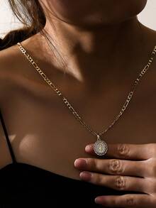 1pc Elegant Gold Oval Pendant Necklace With Virgin Mary Pattern, Unisex - Gold - View 7