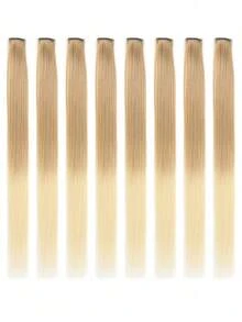 8pcs/Pack Colored Party Highlights Clip In Hair Extensions For Girls 22 Inches Multi-Colors Straight Hair Synthetic Hairpieces - Beige Ombre - View 9