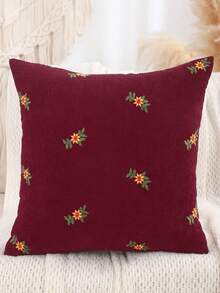 1/2 chiếc vỏ gối trang trí bằng vải nhung kẻ sọc thêu hoa cho phòng khách, ghế sofa, phòng ngủ, trang trí nhà cửa, mùa xuân - Màu Đỏ Sâu - Xem 3