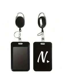 Black ID Card Holder With Black Retractable Reel Clip, White Heart & Letter A-Z Print, Anti-Theft Card Holder, Black Thumb Slot Hard Plastic Card Holder, Expandable ID Card Holder, Medical Insurance Card Protector, Waterproof Medical/Social Security Card Protector, Transit Card Holder, Meal Card Storage, Portable, Daily Essential, Perfect Gift And Souvenir For Holidays, Birthdays, Parties, Valentine's Day And New Year - Multicolor - View 19