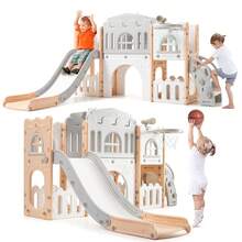 8 en 1 Parque Infantil con Tobogán y Escalador para Niños de 1-3 Años, para Uso en Interior y Exterior - Rosa - Ver 2