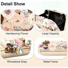 Women's Floral Evening Clutch Bag - Colorful Floral Clutch Bag With Metallic Rhinestones, Use Dinner Party Party Wedding Season Halloween Gift Etc. - Apricot - View 7