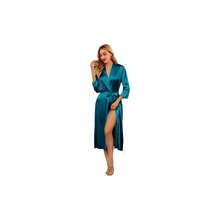 - Batas de seda largas de satn para mujer, para dama de, boda, ropa de dormir ligera y con bolsillos - 2XL + verde azulado - Ver 1