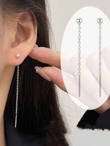 1pair New Small Bead & Mini Cylinder Design High-End Style Earrings Or Ear Clips For Women - Yellow Gold - View 6