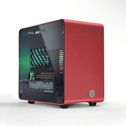 Raspberry Pi 5 Case Aluminum Mini Tower Case With Cooling Fan And Color Changing Ambient Light Red