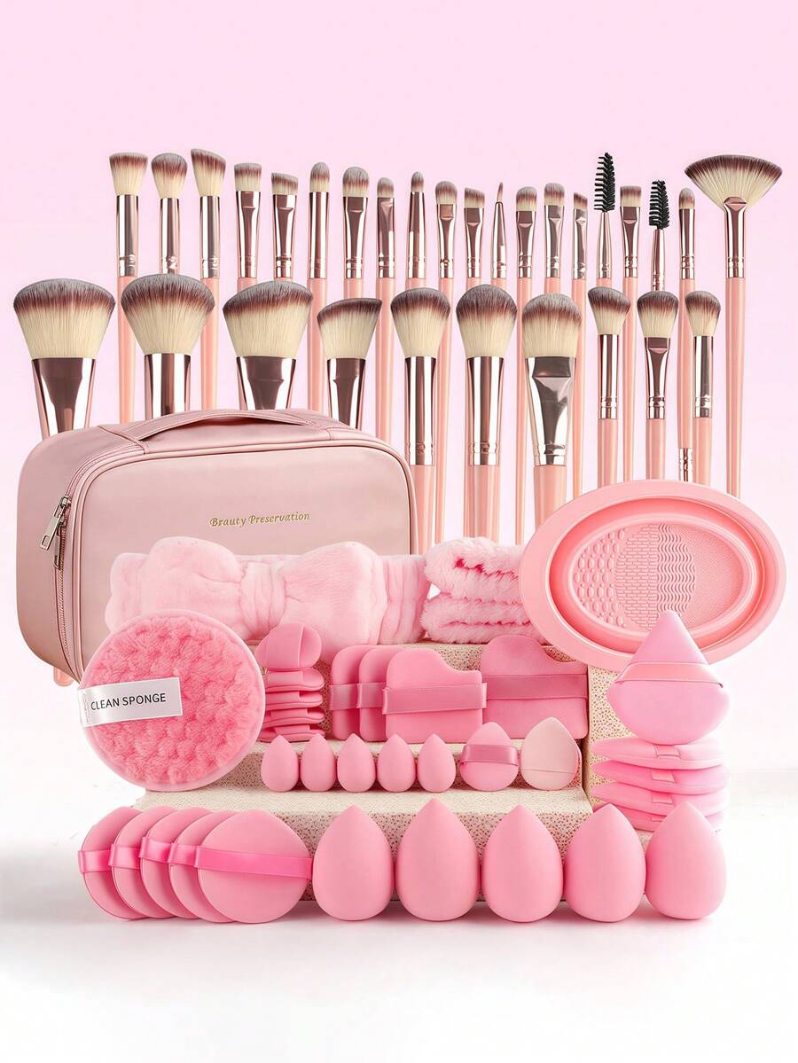 67 件套多功能化妆刷、海绵和粉扑化妆工具套装（包含 30 支不同的化妆刷）适合完美混合液体，是女性化妆和护肤工具。 - 彩色 - 查看 1
