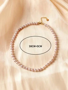 1pc 18K Gold Plated Natural Pearl Pink Necklace, Gift For Mother's Day, Valentine's Day, Wedding, Bride, Birthday - Pink - View 4