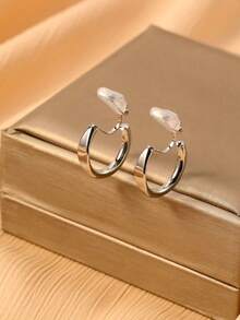 1对时尚新款扁平圆形铜质夹式耳环，无需耳洞，优雅显瘦，适合日常佩戴，节日礼物 - 耳夾 - 查看 6