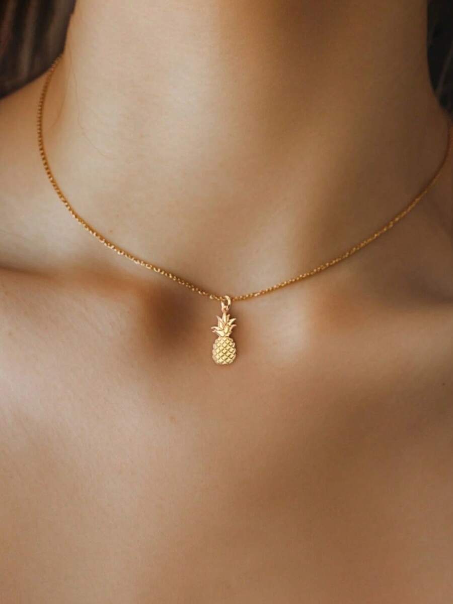 1件18K镀金可爱菠萝项链，精致水果吊坠，节日配饰，不锈钢项链，女士日常佩戴 - Necklace - 查看 1
