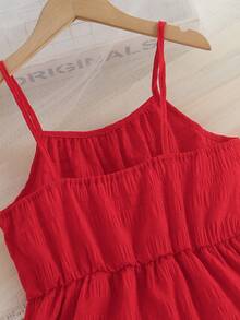 2-25岁女童夏季优雅纯色无袖吊带连衣裙，时尚别致 - 紅色 - 查看 6