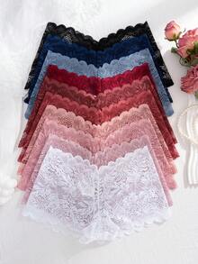 10pcs/Pack Women's Multicolor Sexy Embroidered Lace Sheer Breathable Panties - Multicolor - View 5