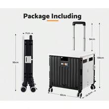Foldable Shopping Trolley Cart Folding Trolley 70L W/Telescopic Handle Crate On Wheels 360˚ Rotating Lockable Front Durable Material Quick Setup Capacity 70KG White And Black - BlackWhite - View 2