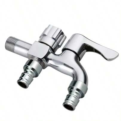 适用于洗衣机的双功能不锈钢水龙头 - 1英寸进2英寸出水设计，拉丝表面处理，易于安装，壁挂式安装，浴室配件，浴室工具