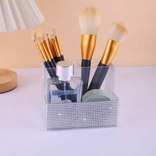 Organizador de brochas de maquillaje con strass brillantes, soporte de 3 ranuras para almacenamiento de brochas de maquillaje con cristales de strass brillantes, soporte para bolígrafos y lápices con brillo para escritorio, estuche para exhibición de delineadores para tocador, organizador de escritorio con brillo para mujeres, soporte para brochas de maquillaje y bolígrafos con strass, accesorios de escritorio con estilo para oficina, aula, vuelta al cole, eleva tu espacio de trabajo con serenidad - Multicolor - Ver 12