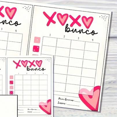10 tờ phiếu ghi điểm trò chơi Bunco ngày Valentine, thẻ ghi điểm, bảng tổng kết, quà tặng Valentine