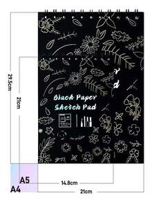 1PC Color-Changing Gold/Silver Blocking Black Card Paper Sketchbook, Changes Color In Sunlight, Spiral Coil Binding Tear-Off Loose-Leaf, Black Card Paper Painting Book, 25 Sheets(50 Pages) Each, Pure Black Paper 150gsm, Spiral Coil Binding Tear-Off Loose-Leaf, Suitable For Sketching Painting And Shorthand Notebooks, Suitable For Artists And Lovers Of Coloring, Drawing, Thick Hard Cardstock For Art, Crafts, School Supplies - Black - View 4
