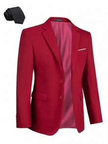 Furuyal 男士两件套西装外套，纯色西装外套领带套装，长袖，双排扣/单排扣修身款，适合旅行、婚礼、派对、商务、舞会等场合，浅酒红色，尺码 XS-3XL - 紅色 - 查看 2