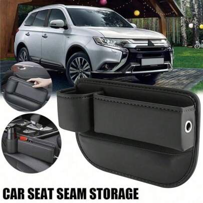 可调节汽车座椅缝隙填充皮革杯架，座椅缝隙储物盒，缝线整齐，防刮防水