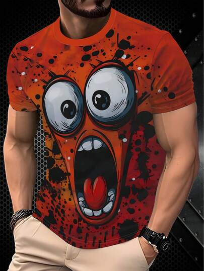 男士3D印花趣味T恤，休闲短袖T恤，适合户外活动和休闲穿着
