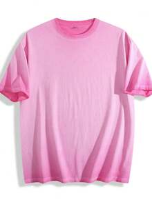 230g Thickened Gradient Pink Washed Distressed Oversized Pure Cotton Short-Sleeve T-Shirt, Unisex Street/Hip Hop/Punk/Harajuku Style, Great Gift For Boyfriend Or Girlfriend DG013 - 玫紅色 - 查看 14