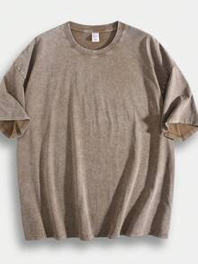 230g Thick Unisex Washed Vintage Oversized T-Shirt Street Hip Hop Punk Harajuku Casual Cotton Shorts DG004 - 棕色 - 查看 17