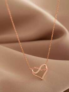 BALMORA 1 pieza Collar de cadena de clavícula con colgante en forma de 8 de plata de ley 925 con incrustaciones de circonita dorada, estilo minimalista y de lujo, regalo del Día de la Madre para mujeres - Oro rosa - Ver 5