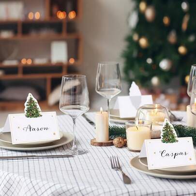 50/100pcs - Christmas Tree Place Cards - Green Party Table Decor, Suitable For Holidays, Weddings And Bridal Showers. Made Of Paper With Holiday Patterns, Perfect Gift For Christmas, New Year, Valentine''s Day And Party Events