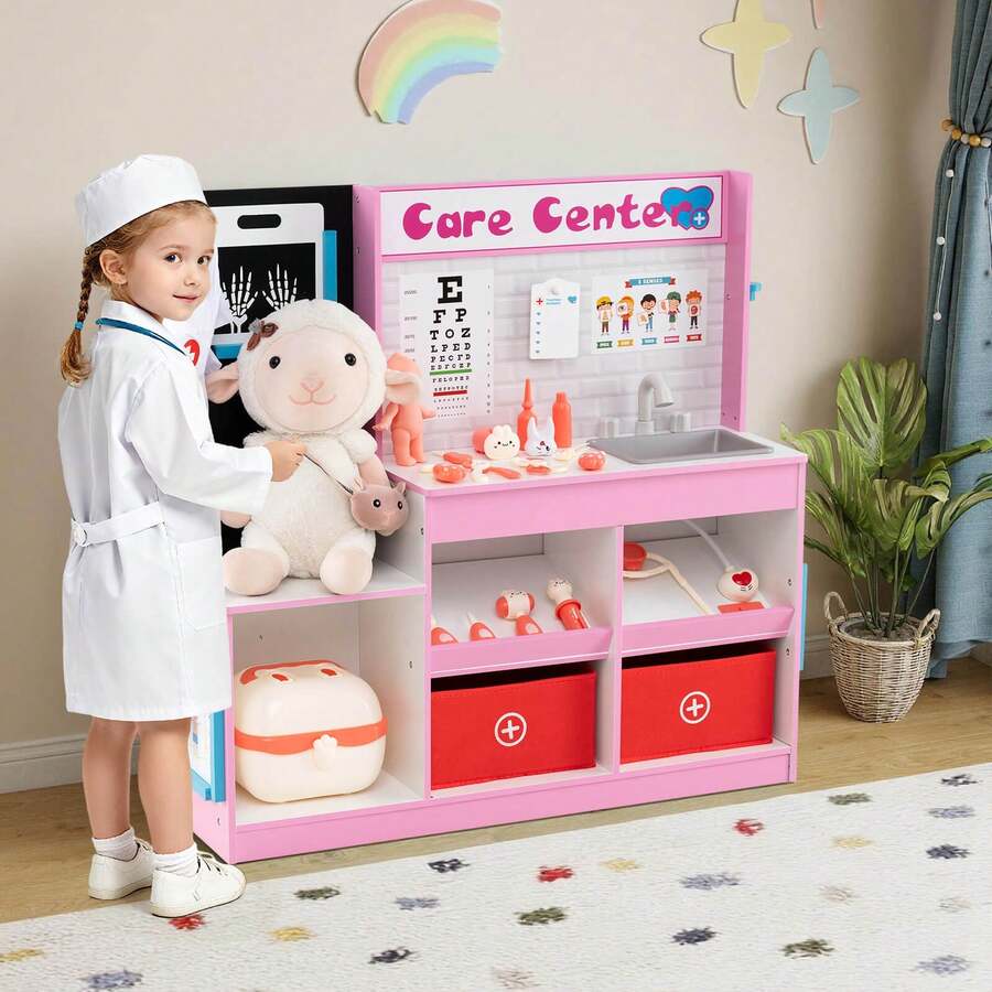 Lifezeal Play Doctor's Office With Examine Region X-Ray Film ECG Monitor Eye Chart Faucet Blue/Pink - Pink - View 1