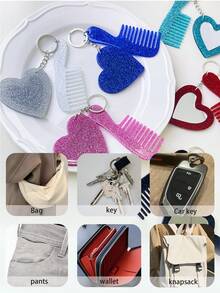 这款心形化妆镜钥匙扣，饰有闪亮粉末和亮片，男女皆宜，可用作车钥匙扣、钥匙圈或礼物。佩戴舒适，是日常休闲装扮的理想配饰。它还可以用作吊坠、手机链、汽车饰品、钥匙扣或包包装饰。是送给女友、家人、老师、参加聚会和生日的完美礼物之选。 - 彩色 - 查看 8