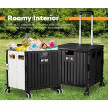 Foldable Shopping Trolley Cart Folding Trolley 70L W/Telescopic Handle Crate On Wheels 360˚ Rotating Lockable Front Durable Material Quick Setup Capacity 70KG White And Black - BlackWhite - View 4