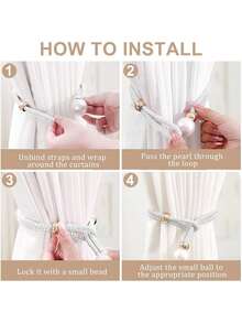 2pcs Faux Pearl Window Curtain Tie Backs - Champagne - View 10