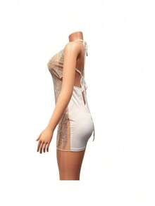 2025 New Perspective Hanging Neck Dress Women's Mesh Hot Diamond Sexy Bag Hip Short Skirt Nightclub Bounce Di Spicy Girl Style Banquet Dress - 白色 - 查看 5