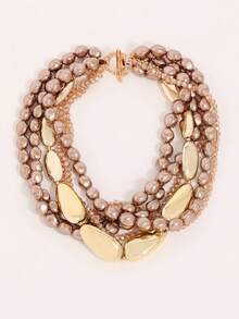 复古玫瑰金仿珍珠多层项链，奢华夸张颈链，时尚百搭配饰 - 查看 3