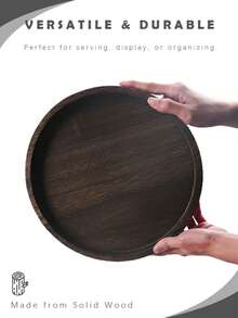 Round Tray Wood Serving Platter, Vintage 12/8 Inch Round Dessert Plate Multipurpose Candle Holder Tray Decorative Tray For Farmhouse Table Centerpiece Christmas Home Decor (Coffee) - màu đen - Xem 6