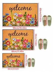 1pc Spring Colorful Floral "Welcome" Pattern Doormat, Farmhouse Style Machine Washable Polyester Fiber Mat, Suitable For Living Room, Kitchen, Bedroom, Entryway, Home Decor, Room Decor, All Season - Red - View 4