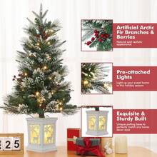 3 Pies Verde Árbol de Navidad Artificial Pre-Iluminado con Luces LED y Base Estable,Lámparas de ciervo, Decoración Compacta para Mesa, Escritorio o Entrada - Verde - Ver 2