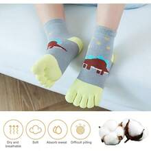 5 Pairs Of Children's Toe Socks For Baby Girls And Boys, Five Finger Cotton Socks, Cartoon Animal Pattern Socks, Breathable Warm Crew Socks For Ages 1-10 - 彩色 - 查看 4