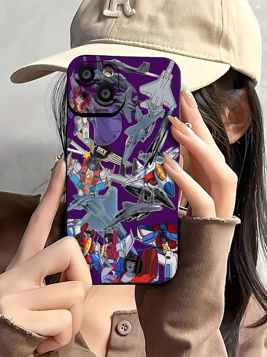 Funda para teléfono Transforming Jet Fighters and Heroes Compatible con fundas para teléfonos 17 16 Pro Max 15 Pro Max 13 y 12 Funda protectora de TPU resistente al agua, a prueba de caídas y arañazos Un gran regalo para familiares, amigos, seres queridos, novios/novias y para Navidad - Negro - Ver 1
