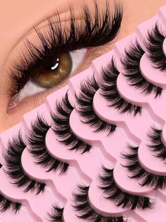 9 Pairs Cat Eye False Eyelashes, Fluffy & Thick Faux Mink Lashes, Natural Curly & Soft Lightweight, Reusable, Transparent Stem, Full Strip Lashes, Short Lashes For Eyelash Extension Makeup