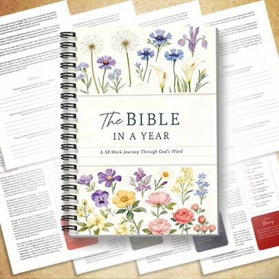 1-Year Bible Study Plan & Prayer Journal - Spiral Bound Christian Bible Reading Guide With Daily Scripture, Prayer Spaces, 365-Day Undated Planner, Portable Short Bible Study Book For &, Church Group Gift (Pink/Green/Blue Floral Design