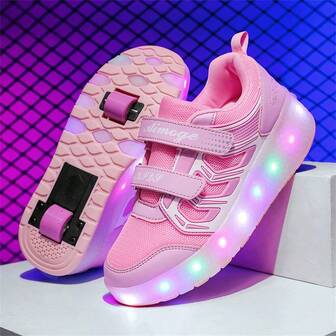 Children's Outdoor Sports And Leisure Roller Skates,  Stylish Breathable Rotating Buckle LED Light Sports Shoes, Small Four-Wheeled Ice Skates For Teenagers, Students, Adults, And Couples.